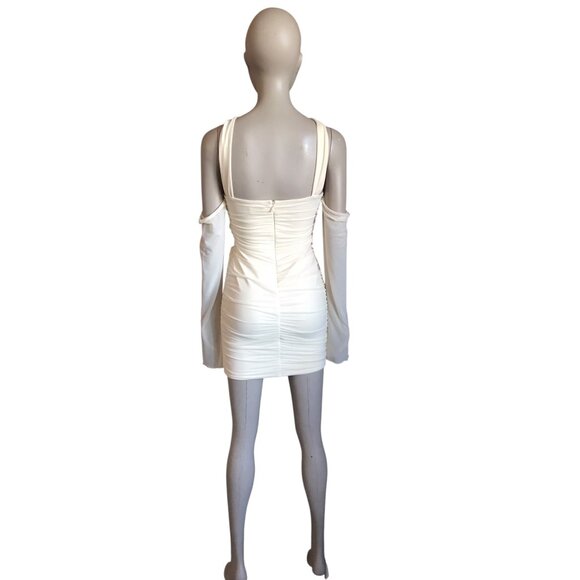 Oh Polly Cream Off Shoulder Cutout Dress - Picture 4 of 5